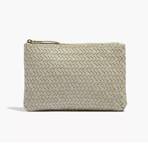 Madewell Leather Pouch Clutch Woven Ed. Ashen Sage NWT